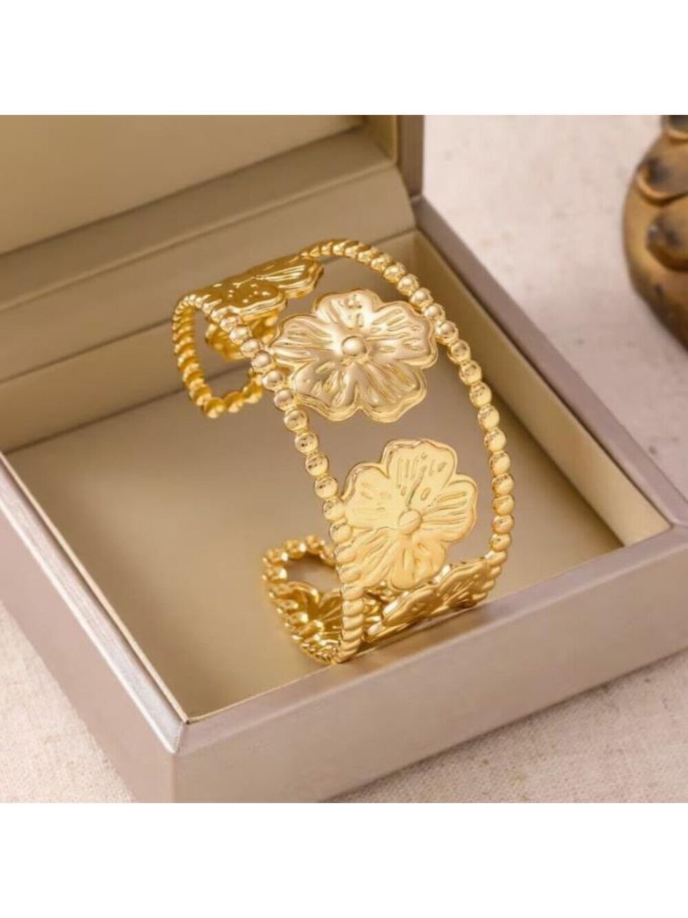 Flower-shaped Open Bracelet, Fashionable Elegant 304 Stainless Steel Bangle